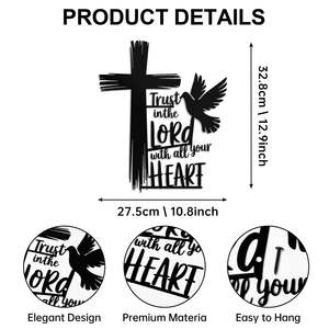 Arte de Pared con Cruz de Metal - Diseño de Confianza en el Señor con Paloma - Decoración Cristiana Resistente a la Oxidación para el Hogar, Iglesia, <span class=keywords><strong>Ideas</strong></span> de Regalo para Bautizo - Product Image 2