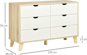 Stile scandinavo 6 cassetti cassettone in legno bianco aspetto 120X40X76 cm camera da letto portaoggetti gambe per soggiorno scarpiere - Product Image 2