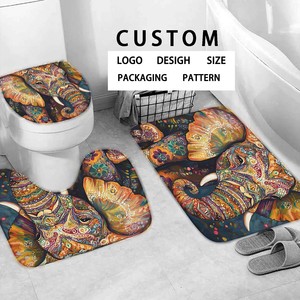 Set da Bagno Moderno Classico con Stampa Floreale 4 Pezzi Antiscivolo <span class=keywords><strong>Tenda</strong></span> Doccia Impermeabile in Poliestere Tappetino da Bagno 12 Ganci Colore Personalizzabile - Product Image 4