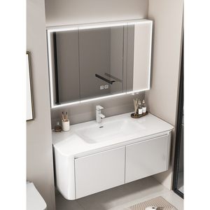 Minimalist Style Ceramic Integrated Basin Intelligent Defogging Lighting Mirror Wall-mounted <b>Bathroom</b> <b>Cabinet</b> Water Resistant - Product Image 2
