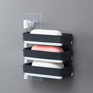 Caja de jabón de drenaje cuadrada montada en la pared de 2/3/4 capas giratoria, soporte de almacenamiento para baño, no requiere perforación - Product Image 5