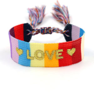 Pulseras de la <span class=keywords><strong>amistad</strong></span> con bordado de letras para mujer <span class=keywords><strong>y</strong></span> niña, brazaletes ajustables con palabras tejidas - Product Image 3