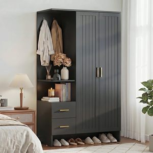 Armoire moderne SENYU avec portes shaker et poignées en laiton, 2 tiroirs, meuble de rangement pour chambre à coucher - Product Image 1