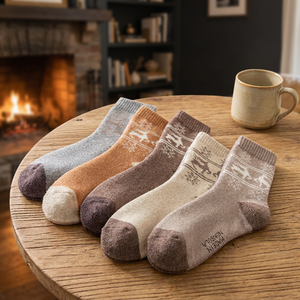 <b>Women's</b> Winter Crew <b>Socks</b> Breathable 100% Cotton Animal Print Thick Warm Daily Wear - Product Image 2