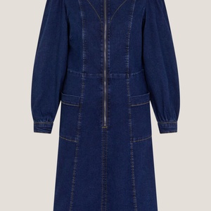 Robe en jean extensible bleue pour femme, style décontracté, nouvelle collection printemps 2025, fermeture éclair, ceinture, col rond, mini-robe pour femme - Product Image 4