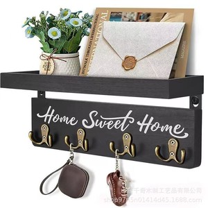 Wooden Entryway Key Rack Wall Mounted Storage Shelf With <b>Hooks</b> Home Sweet Home Sign Mail Organizer <b>Black</b> - Product Image 1