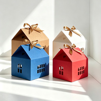 Boîtes cadeaux en forme de maison avec ruban, logo personnalisé, boîtes à friandises en papier pour boulangerie, biscuits, bonbons, mariage, fêtes, cadeaux d'entreprise