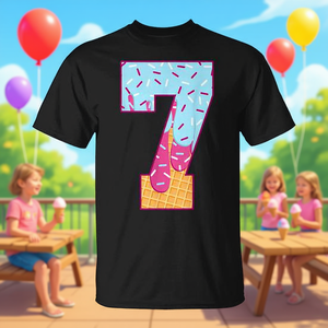 Camiseta con diseño de meme de disfraz con números a juego y diseño de goteo de helado número 7 - Product Image 3