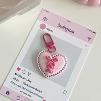 Porte-clés en PVC en forme de cœur découpé avec nœud en ruban, léger, pendentif mignon et féminin, accessoires cadeaux pour meilleures amies