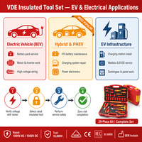 Ensemble d'outils professionnels isolés VDE 1000V en acier au chrome-vanadium avec mallette rigide pour réparation de véhicules électriques, tournevis et pinces