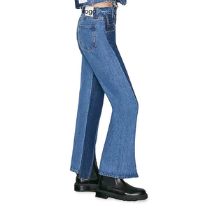 Fabrication personnalisée de <span class=keywords><strong>haute</strong></span> qualité <span class=keywords><strong>taille</strong></span> <span class=keywords><strong>haute</strong></span> personnalisée deux tons couleur lavage Patchwork femmes Denim pantalon Double <span class=keywords><strong>taille</strong></span> <span class=keywords><strong>jean</strong></span> - Product Image 4