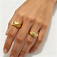 2Pcs PVD 14K Gold Plated 316 Stainless Steel Irregular Textured Classic Women's Ring Set