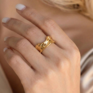Molten Liquid Gold Textured Wide Band <b>Ring</b> - Product Image 2