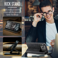 Étui CaseMe pour iPhone 17 avec aimant, fonction veille automatique, support et porte-cartes en cuir pour iPhone 17, 16, 15 Pro Max, 14, 13 – Étui portefeuille