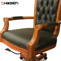 Chaise de bureau pivotante en cuir à dossier haut, design classique K265, pour usage gouvernemental, direction, entreprise, avec base en bois massif