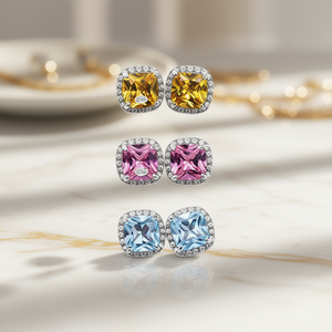 Orecchini a Perno E3719 in Cristallo Azzurro con Incastonatura Geometrica, Classici da Donna per Uso Quotidiano - Product Image 2