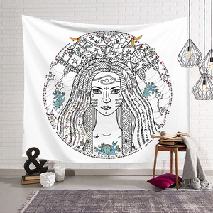 Tapiz de pared personalizado de tela de poliéster psicodélico bohemio con diseño de cartas del <span class=keywords><strong>Tarot</strong></span> Sol Luna Plantas Nymph - Product Image 3