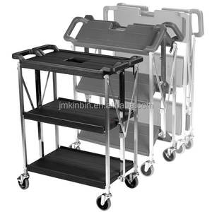 3 Tier <b>Plastic</b> Folding Service <b>Trolley</b> Commercial Collapsible Utility Dining Cart for Hotel Restaurant Catering - Product Image 2