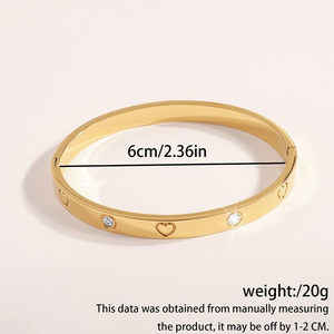 18K Gold Plated Stainless Steel Heart Zircon <b>Bangle</b> Geometric Cuff <b>Bracelet</b> for Women Gift Jewelry - Product Image 5