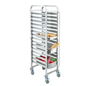 Hotel Equipment Food Gn 1/1 Pans Stainless Steel Single-Line Tray Trolley 16 Trays