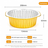 Boîte d'emballage jetable ronde dorée épaissie de 1430 ml, pot en papier d'aluminium pour extérieur avec couvercle, boîte en papier d'aluminium scellée