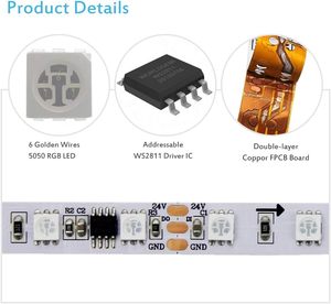 RGB <span class=keywords><strong>LED</strong></span> Strip ánh sáng lập trình Giấc Mơ Màu kỹ thuật số <span class=keywords><strong>LED</strong></span> Pixel ánh sáng 24V 10M 600 <span class=keywords><strong>LED</strong></span> cầu vồng đuổi theo hiệu ứng <span class=keywords><strong>LED</strong></span> linh hoạt ánh sáng - Product Image 3