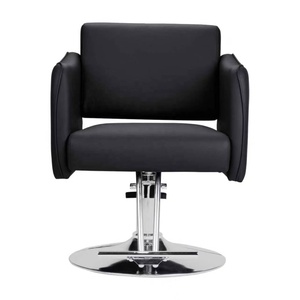 Silla de Barbero de Cuero PU Negra, Silla de Estilismo Hidráulica para Salón, Silla Giratoria Ajustable con Base Redonda de Metal - Product Image 2
