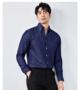 เสื้อเชิ้ตผู้ชายลำลอง แขนยาว สีน้ำเงินเข้ม น้ำหนักเบา สำหรับฤดูใบไม้ผลิ ปรับแต่งได้ ปักโลโก้ คุณภาพสูง - Product Image 3