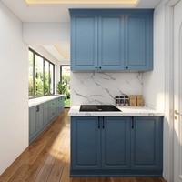 Meubles de cuisine modernes modulaires en panneaux de particules avec plan de travail en marbre pour petits appartements et projets résidentiels