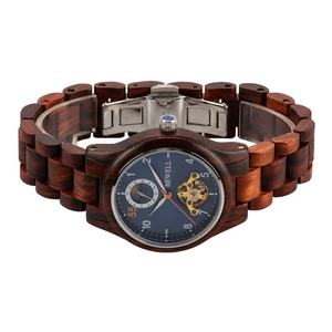 Reloj de madera para hombre con logotipo personalizado al por mayor, resistente al agua 3ATM, reloj hueco para hombre, relojes mecánicos con movimiento. - Product Image 4