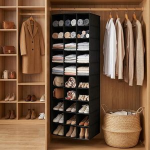 Hanging Shoe Organizer 30 Sections Rectangular Hook Type <b>Wall</b> <b>Mount</b> Storage <b>Shelves</b> For Closet Shoes - Product Image 2