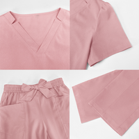 Tenue d'infirmière professionnelle respirante et anti-humidité, extensible dans les 4 sens, pour femme, été, avec nœud papillon, manches courtes, en tissu sergé