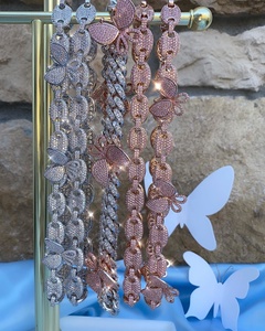 Collar de Cadena Cubana con Baño de Plata y Circonitas Blancas, Color <span class=keywords><strong>Rosa</strong></span> Café, con Colgante de Mariposa, para Mujer, Regalo de San Valentín - Product Image 4