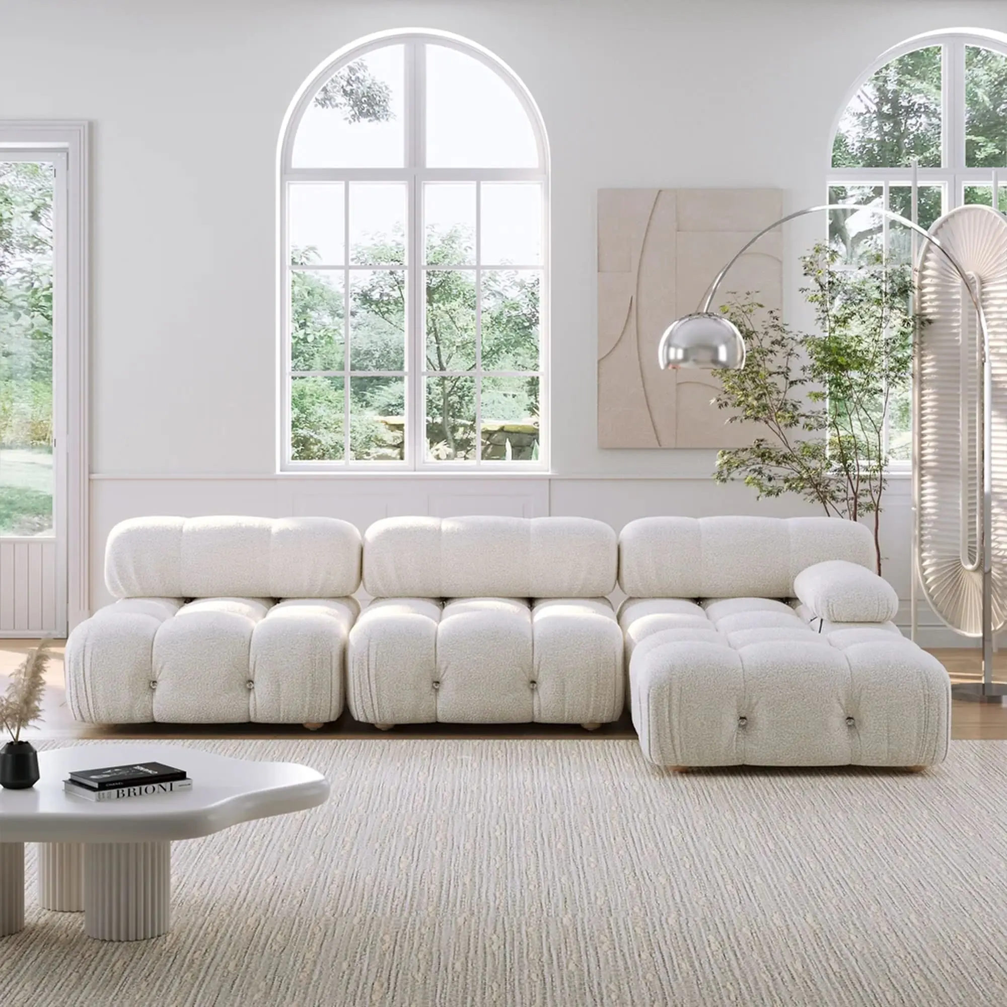 Sofa Modular Mario Bellini Modern bentuk L, dudukan Modular kayu lembut untuk ruang keluarga rumah