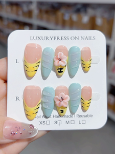 SHUANGYU <span class=keywords><strong>Uñas</strong></span> Postizas Acrílicas Hechas a Mano con Diseño de Leopardo <span class=keywords><strong>Naranja</strong></span>, Flores Rosas 3D <span class=keywords><strong>y</strong></span> Alambre Dorado con Pedrería, Venta al Por Mayor - Product Image 6