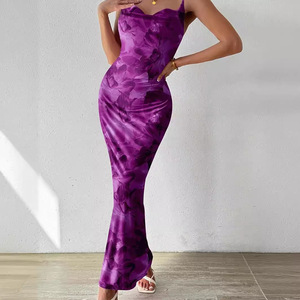 Damen Blumen druck Spaghetti träger Maxi kleid Casual <span class=keywords><strong>Prom</strong></span> Sommerkleid Ärmellose Unterhemd Chiffon Stoff Club Wear für Damen - Product Image 3