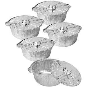Barquettes rondes jetables écologiques en aluminium de qualité alimentaire avec couvercle, boîte en aluminium pour riz, casseroles et pot rond en aluminium - Product Image 1