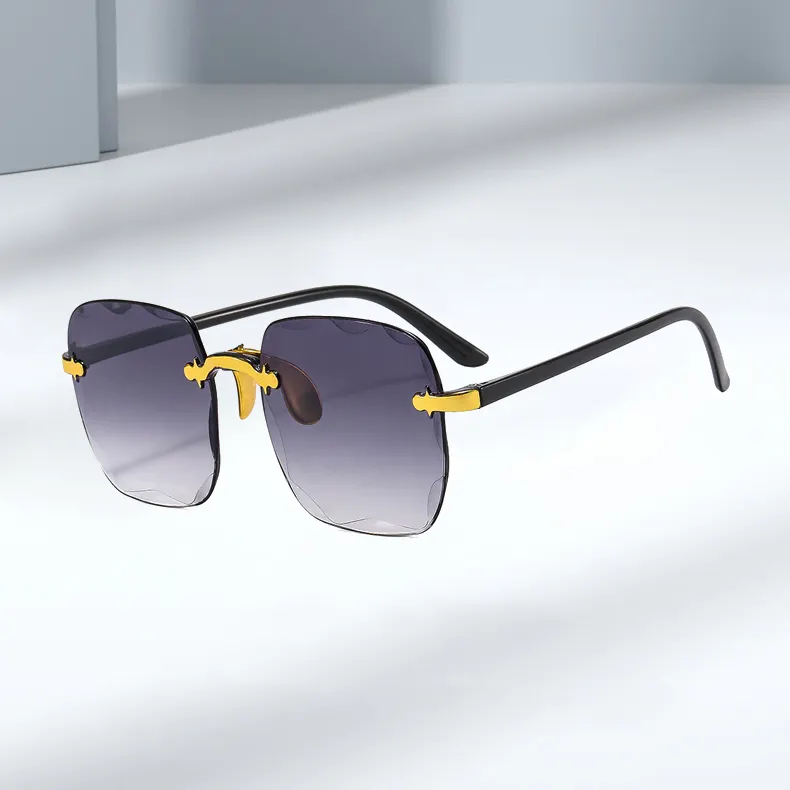 2024 Neuheit rahmenlose geschnitten quadratische Version Einschnitt rundgesicht schlichtes Verlauf Damen- und Herren-Sonnenbrille