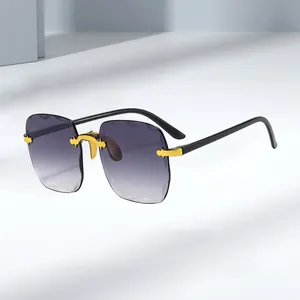 2024 नया आगमन फ्रेमलेस ट्रिम्ड स्क्वायर संस्करण इन राउंड फेस प्लेन ग्रेडिएंट महिला और पुरुष धूप का चश्मा