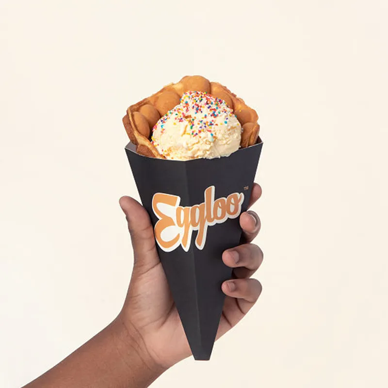 Có thể tái chế thực phẩm lớp đường phố Snack trứng Waffle chủ giấy bao bì Cone chip trứng bong bóng Waffle bao bì thực phẩm container hộp