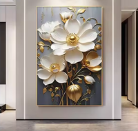Peinture murale d'art moderne en porcelaine cristalline texturée 3D, motif floral blanc et feuille dorée, pour salon