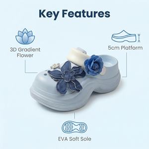 Chaussures à talons hauts pour femmes Yearning, design de fleurs bleues 3D de qualité supérieure, antidérapantes, respirantes, perforées, imperméables, pour l'intérieur et l'extérieur, 5 cm - Product Image 5