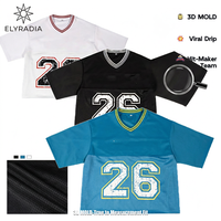 T-shirt à col en V coupe large et courte pour hommes, Streetwear Logo Short Length Pattern Screen Print Mesh Jersey tshirt