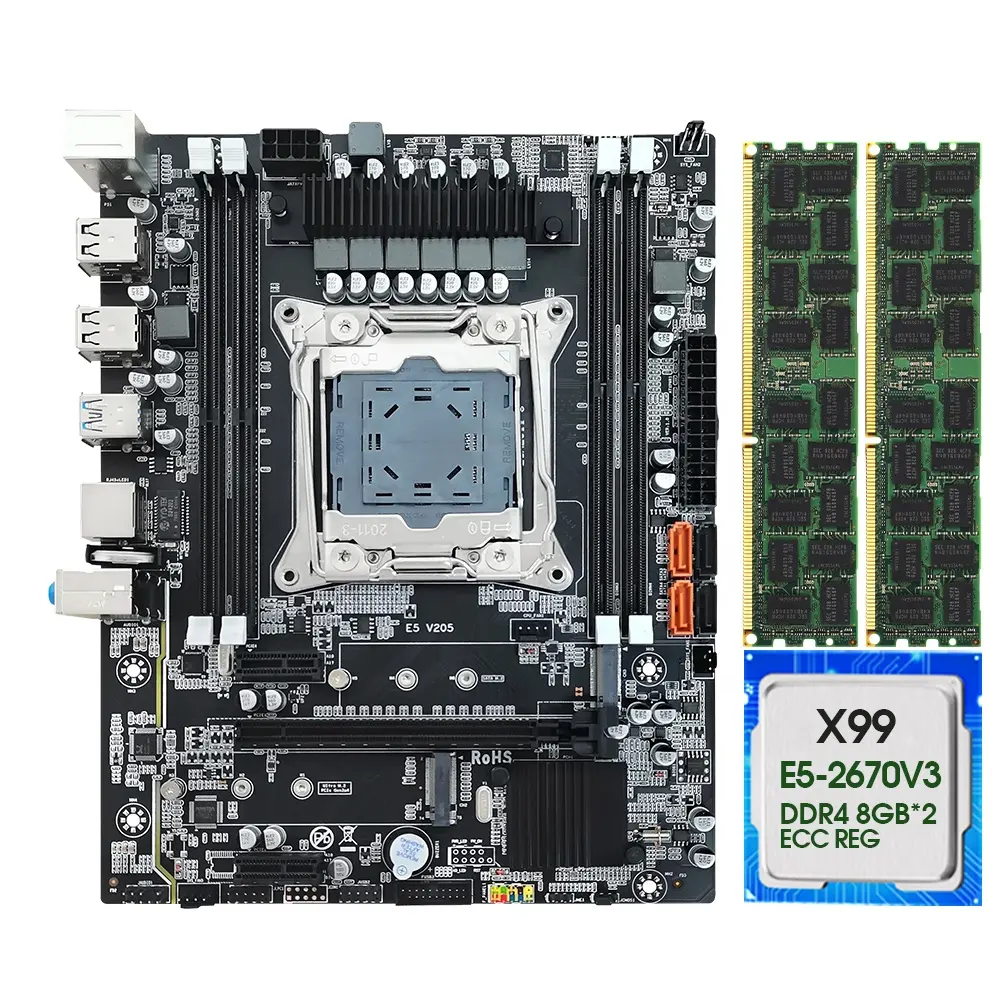 Kit Offre Spéciale x99 xeon e5 2670 v3 carte mère combo LGA 2011-3 CPU 2 pièces X 8GB = 16GB 2666MHz mémoire DDR4