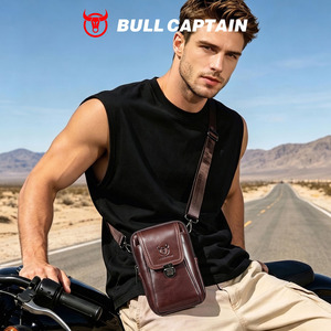 BULLCAPTAIN OEM logo <b>Men's</b> Waist Bag 7 Inch Genuine Cow Leather Small Cross Body Shoulder Cell Phone Belt <b>Pouch</b> Bag <b>for</b> <b>Men</b> - Product Image 2