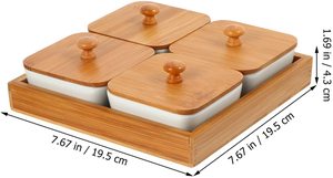 Bandeja de Cerámica para Servir Aperitivos con 4 Compartimentos, Plato de Postre Estilo Japonés, Plato para Condimentos y Aperitivos con Tapa de Bambú para Alimentos - Product Image 2