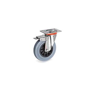 TELLURE ROTA - 225402 Roues en caoutchouc non marquantes, centre en polypropylène, support de plaque supérieure pivotante type NLX avec roue de blocage avant - Product Image 1