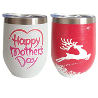 Verres à vin rose 12 oz en acier inoxydable, double paroi, isolation, gobelet à vin avec couvercle et paille, vente en gros