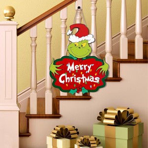 Letrero Navideño de Madera para Pared con Diseño de Grinch, Decoración Navideña para el Hogar, Forma Irregular, Pieza Única - Product Image 1