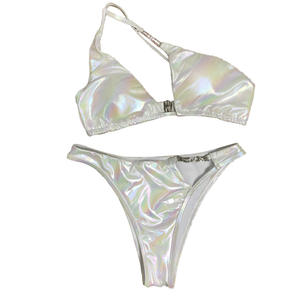 Bikini imprimé blanc extrêmement sexy pour dames <span class=keywords><strong>Maillot</strong></span> <span class=keywords><strong>de</strong></span> <span class=keywords><strong>bain</strong></span> réfléchissant brillant <span class=keywords><strong>de</strong></span> <span class=keywords><strong>haute</strong></span> qualité à une épaule pour les adolescents <span class=keywords><strong>de</strong></span> plage - Product Image 5